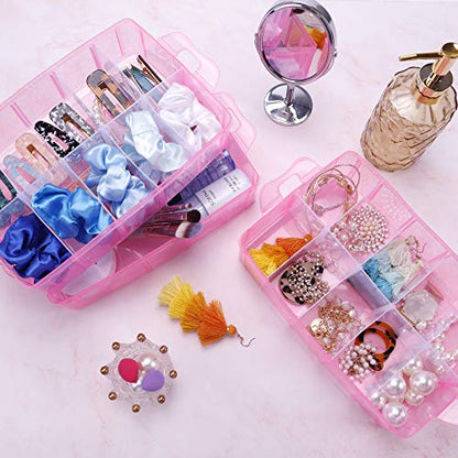SGHUO Bead Organizers and Storage 3-Tier Pink Craft Container Stackable Box with Dividers for Art Supplies, Washi Tapes, Seed, Hair Accessories, Nail, 9.5X6.5X7.2in - style: 3 tier-pink
