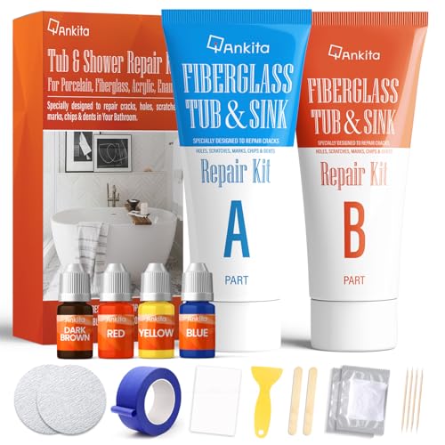 Fiberglass Tub Repair Kit(Color Match), Fiberglass Shower and Acrylic Bathtub Repair Kit for Scratches, Cracks, Chips, Holes on Porcelain, Enamel, Tubs, Tile, Sink, Fix Chipped Almond Bath Tub