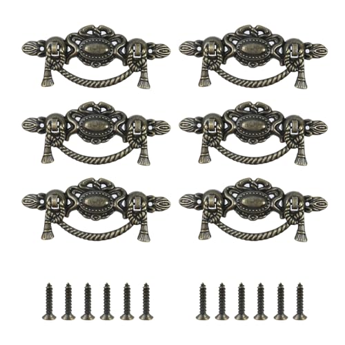 Geesatis 6Pcs Retro Style Pull Handles Knob Zinc Alloy Antique Cabinet Pulls Vintage Antique Cabinet Knobs - style: K