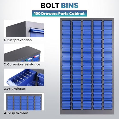 Large Parts Cabinet : 100-Drawer Nut and Bolt Organizer with ABS Drawers, Adjustable Dividers, Labels, 920-Pound Capacity for Hardware Storage (26x9x46In) (100-Drawer) - size: 100-Drawer