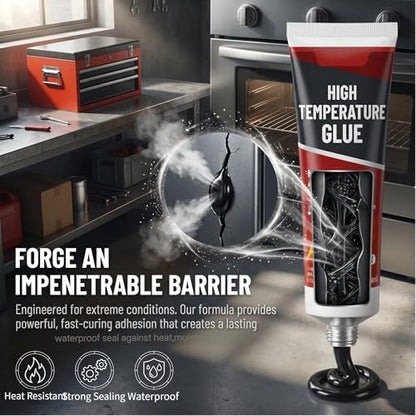 JAOJAO High Temp Silicone Sealant, Heat Resistant Glue High Temperature Sealant with Brush Glass Cooktop Repair Kit Fast Drying Waterproof for Oven, Microwave 100ml (Black)