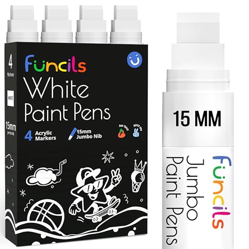 4 Jumbo White Paint Pen - 15mm Wide Tip, Poster Markers for Wood, Rock Painting, Plastic, Glass, Metal, Walls, Fabric - Large Thick Permanent Acrylic Paint Markers for Signs, Board, Teachers - color: 4 - White, size: Water Based Ink