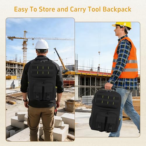 Backpack Tool Bag with Movable Base Plate, Heavy Duty Tool Storage with Removable Tool Organizer, Durable Water Resistant for Electricians & Home Repair-Version 4.0- Black&Yellow - color: Black&Yellow