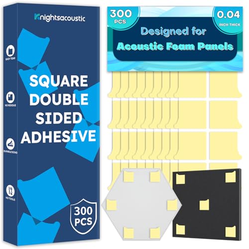 Knightsacoustic 300 PCS Double-Sided Adhesive Tape for Acoustic Soundproofing Foam Panels, Heavy Duty Wall Panel Square Adhesive Pads, Pad Mounting Adhesive Double-Sided Tape Wall Sticky for Hanging - size: 300 PCS