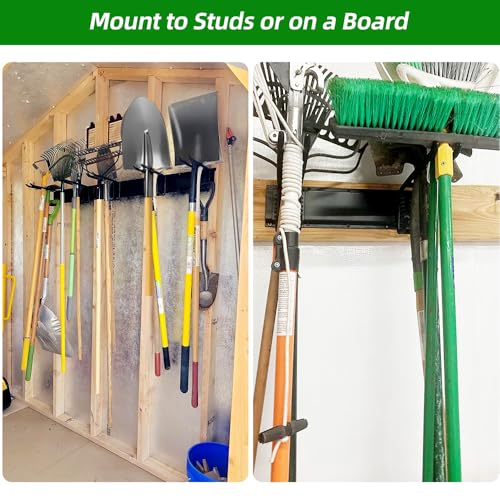 PIYILO Garage Tool Organizer Wall Mount with 48 inches Rails and 6 Double-layer Hooks, Garden Tool Rack Heavy Duty, Garage Hanging Storage Rack For Yard Tools, Shovel, Shed - size: 48 Inch Double-layer 6-hook