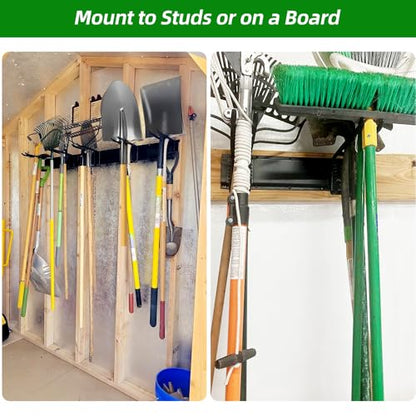 PIYILO Garage Tool Organizer Wall Mount with 48 inches Rails and 6 Double-layer Hooks, Garden Tool Rack Heavy Duty, Garage Hanging Storage Rack For Yard Tools, Shovel, Shed - size: 48 Inch Double-layer 6-hook