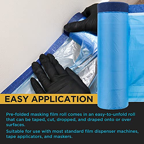 Dura-Gold 43" x 65' Pure Blue Pre-Taped Masking Film - Painters Plastic Roll (0.4 Mil) Pull Down Drop Sheet, Pre-Taped Plastic Sheeting for Painting Protection on Auto, Walls, Furniture - size: 43-inch