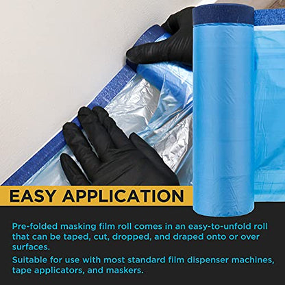 Dura-Gold 71" x 65' Pure Blue Pre-Taped Masking Film - Painters Plastic Roll (0.4 Mil) Pull Down Drop Sheet, Pre-Taped Plastic Sheeting for Painting Protection on Auto, Walls, Furniture - size: 71-inch