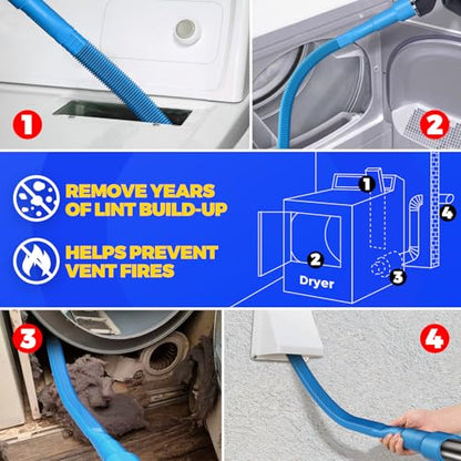 Holikme 2 Pieces Dryer Vent Cleaner Kit, Dryer Lint Vacuum Attachment and Flexible Dryer Lint Brush, Dryer Vent Vacuum Hose Attachment,Blue - color: Blue
