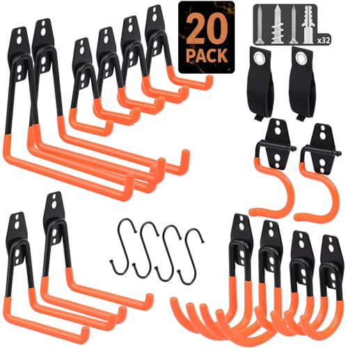 EZ COZY 20 Pack Garage Hooks Heavy Duty – Wall Mount Utility Hooks for Hanging, Garage Organization, Tool Hangers for Garage Wall, Ladder Holders, Assorted Sizes with Mounting Screws (Orange) - color: 20pc-Orange