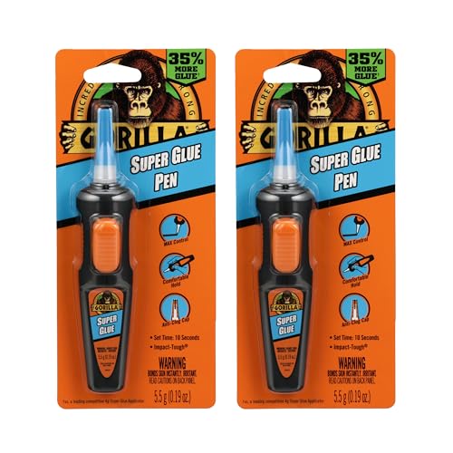 Gorilla Super Glue Pen, Cyanoacrylate Glue, Fast Setting, Precise Dispensing Pen Shaped Applicator, Clear, 5.5g (Pack of 2) - size: Pack of 2, style: Liquid