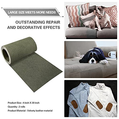 Azobur Sofa Fabric Repair Patch, Oversized Microfiber Patch, Self-Adhesive Repair Fabric, Super Cost-Effective (Olive Green) - color: Olive Green, size: 4" x 30"-2 ROLLS