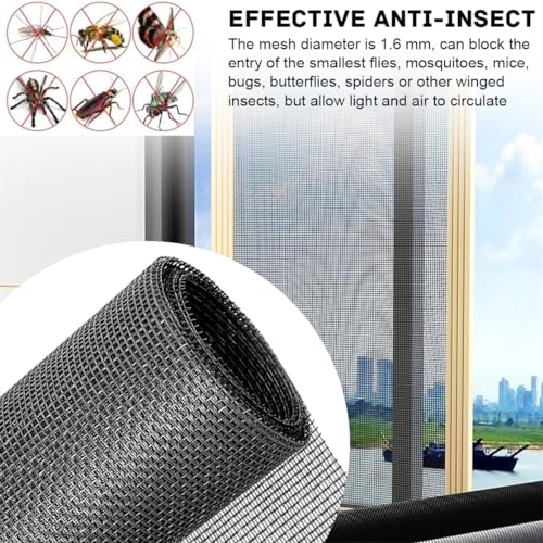Pet Proof Window Screen Replacement Adjustable Fiberglass Screen Repair Kit 47.2 x 98.4 Inch Insect Screen Net Sliding Mesh Roll for Door Patio Porch Windows
