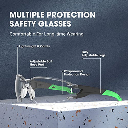 Safety Glasses Anti-Fog Lens,Adjustable Frames Eye Protection Goggles For Men Women - color: Black&green