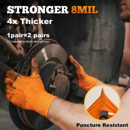 TitanFlex Heavy Duty Orange Industrial Nitrile Gloves with Raised Diamond Texture, Latex Free (6mil/8mil) - color: 03 8mil (1000ct), size: Large