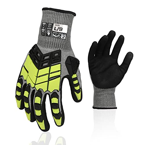 Safety Work Gloves,Impact Gloves for Men Women,Cut Resistant Non-Slip Heavy Duty Gloves with Nitrile Grip,Touch Screen Glove with Impact Protection for Gardening Mechanic Construction, Large - color: Yellow, size: Large