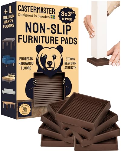CasterMaster Rubber Feet Non-Slip Furniture Pads Square - 3 x 3 in Brown 8-Pack - Floor Protectors for Chairs & Hardwood Floors - Keep Furniture from Sliding - color: Brown, size: 3'' x 3'' (Pack of 8)
