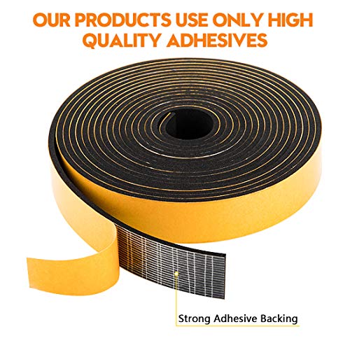 Neoprene Foam Weather Stripping, 2 Inch Wide X 3/8 Inch Thick, Door Jamb Seal Strip with Adhesive Backing for Doors & Windows, Total 6.5 Feet Long - size: 2in * 3/8in * 6.5ft