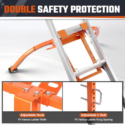 Ladder Stabilizer with Tool Tray & Hook, Heavy Duty Steel Extension Ladder Stabilizer for Roof Gutter/Wall, Stable Ladder Standoff with Wing Span and Non-Slip Rubber Feet, Ladder Accessories