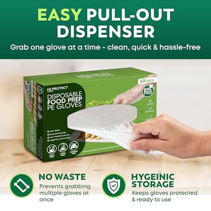 Keppi 600 Pack Disposable Gloves Medium – Clear HDPE Plastic, Food Safe, Latex-Free, BPA-Free – Single-Use for Cooking, Food Prep, Cleaning & Serving - color: Poly Gloves, size: Medium-Large