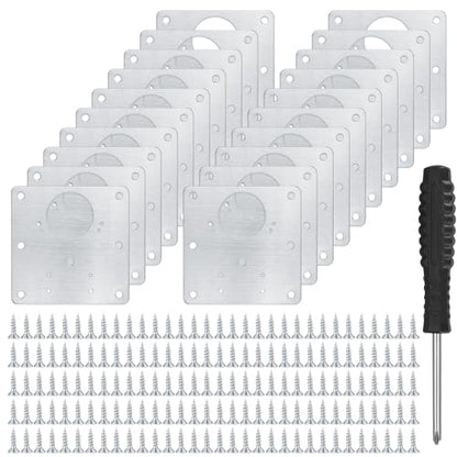 20 Pcs Cabinet Hinge Repair Plates Kits, Kitchen Cupboard Door Hinge Repair Plates, Stainless Steel Hinge Repair Fixing Bracket Plate Kit with Screws/Screwdriver for Kitchen Furniture Cabinet Door