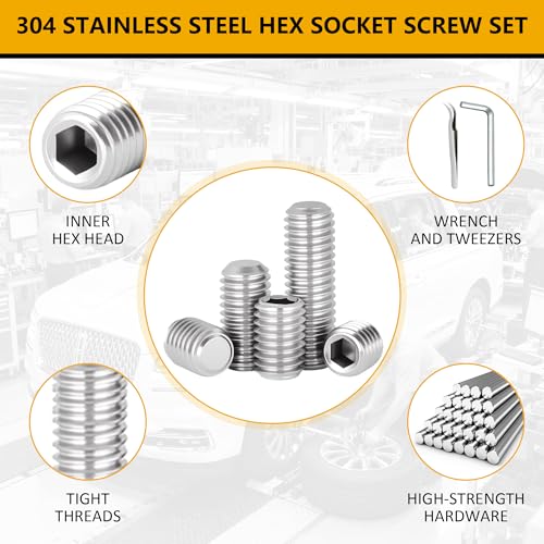 ZTF 530Pcs Metric Set Screws Assortment Kit, Grub Screws Allen Head Socket Set Screws for Bathroom Fixtures, Door Knobs, Towel Rack Screws, Faucets, Plumbing,304 Stainless Steel - size: silver-530pcs