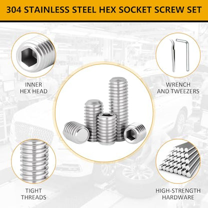 ZTF 530Pcs Metric Set Screws Assortment Kit, Grub Screws Allen Head Socket Set Screws for Bathroom Fixtures, Door Knobs, Towel Rack Screws, Faucets, Plumbing,304 Stainless Steel - size: silver-530pcs