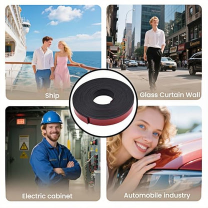 1" x 1/8" Thick Self-Adhesive Rubber Strip - Heavy Duty Weather Stripping,Soundproofing,Anti-Slip Tape for Doors,Vibration Proof for HVAC,Electrical Cabinet，Windows,Cars,Flooring (10ft Black)