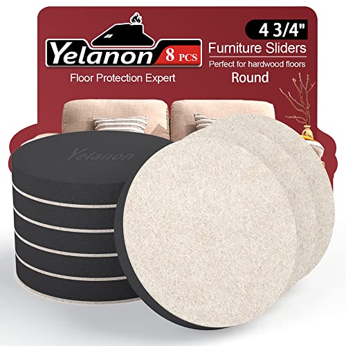 Yelanon Felt Furniture Sliders, 8pcs 4 3/4” Furniture Sliders for Carpet Pads Hardwoods Floors, Heavy Furniture Movers Sliders, Reusable Furniture Moving Pads, Floor Protectors for Carpet - size: 8pcs 4.75"