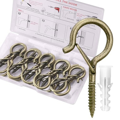 PlusRoc 20Pack Ceiling Hooks for Hanging Plants Outdoor String Lights Heavy Duty, 2.2 Inch Eye Hook Screw in Cup Hooks Q-Hanger for Patio Lights, Wall Wood Fence Deck Mount(Bronze) - color: Bronze