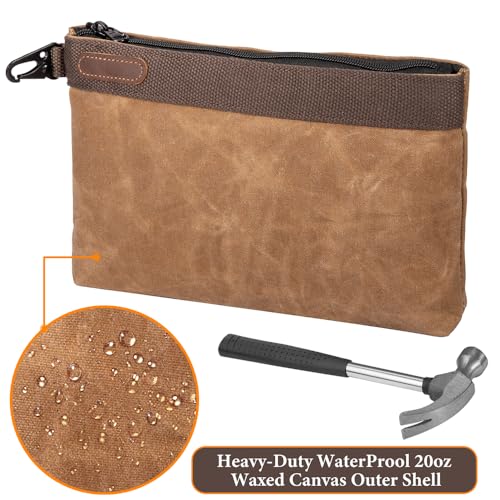 Waxed Canvas Tool Pouches 4 Pack – 11-Inch Heavy-Duty Zipper Tool Bags Set, Waterproof Utility Storage Pouches for Tools, Cables, Gear & Supplies – Rugged Tool Organizer Bags