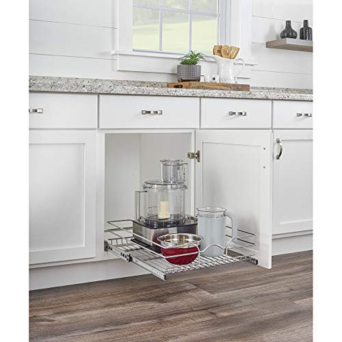 Rev-A-Shelf Kitchen Cabinet Pullout Shelf and Drawer Organizer Slide Out Pantry Storage Basket in Multiple Sizes, 21 x 20 In, 5WB1-2120CR-1 - size: 21" W X 20"d, style: Single Tier