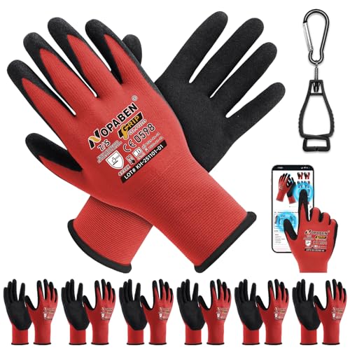 Safety Work Gloves - 7 Pairs, Seamless Knit Glove with MicroFoam Nitrile Coated Smooth Grip on Palm & Fingers for Men and Women, Ideal for General Duty Work(S,Red) - size: Small, style: 7 Pairs,red