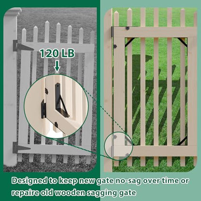 Heavy Duty Anti Sag Door Kit Gate Corner Brace Brackets for DIY Doors, Anti Sag Gate Kit with Self-Locking Gate Latch, Suitable for Wooden and PVC Fence Doors (1 Set)