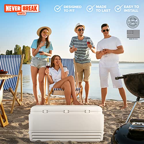 NeverBreak Parts - Igloo Cooler Replacement Parts - Large Repair Kit | High Strength Igloo Cooler Hinges Replacement with Latches | Ice Chest Repair Kit - color: White