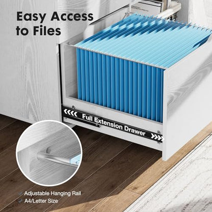 DUMOS Lateral File Cabinet with 3 Drawers Rolling Filing Cabinets Under Desk Storage Printer Stand Wood Organizer with Wheels Adjustable Shelf for Office Home Small Space, White - color: Classic White