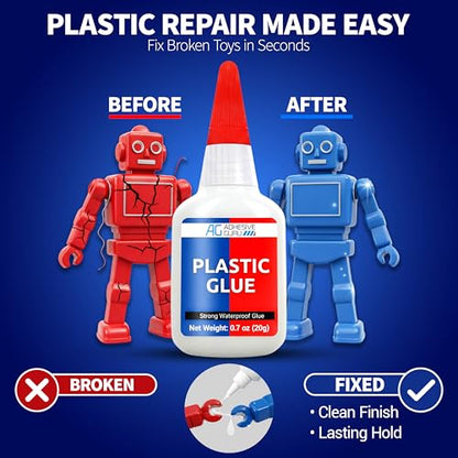 Adhesive Guru Plastic Glue (4X 0.7 oz) Ultra Strong Super Glue for Plastic Repairs, Waterproof Adhesive for Bonding Models DIY Crafts, Toys, PVC, ABS, 3D Printings and More - 4 Pack - size: 4 Pack, style: Plastic Glue