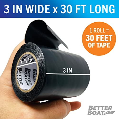 Better Boat Repair Tape for Fabric and Vinyl 30ft x 3in, Black Waterproof Patch Tape for RV Awning Canvas Tent Tarp Sail Canopy Boat Cover, Heavy Duty - color: Black