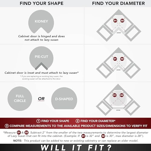 Rev-A-Shelf Dual Shelves Kidney-Shape 28" Lazy Susan Organizer for Lower Corner & Base Kitchen Cabinets, Turntable Home Storage, Wooden, 4WLS472-28-52 - size: 28 In.
