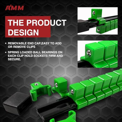 AMM 9-Piece Socket Organizer, 1/2 inch, 3/8 inch and 1/4 inch Drive ABS Tools-Green Socket Holder,Heavy Duty Socket Racks, Premium Quality Socket Clip Rail Holder,The Best Tool Trays in The Garage - color: Green, size: 9PC