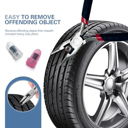 Tire Repair Rubber Nail Kit with Ratcheting Screwdriver, Needle-Nose Pliers & Organizer Case, Fast Self-Service Tool for Car, Truck, Motorcycle, Tractor Tire Puncture Repair - size: All-in-One Package
