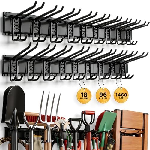 ELEAD 18-Pairs Heavy Duty Garage Tool Organizer Wall Mount Hooks, 96 Inches 1460 lbs Garden Tool Organizer with Adjustable Hooks for Garden, Yard, and Shed - color: Heavy Duty 96"