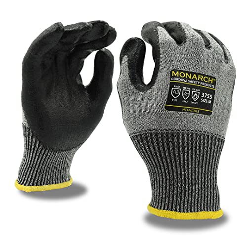Cordova 3755S Monarch-Hct: 13-Gauge Gloves, Gray High Performance Shell, Black Hct-Nitrile Palm Coating, ANSI Cut Level A3, Small - size: Small