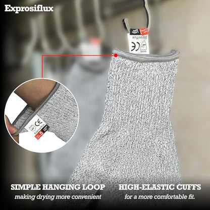 2-Pair Cut Resistant Work Gloves EN388 Level 5 - High Performance Protection, Food Safe & Machine Washable for Butcher, Kitchen, Woodworking, Light Handling & Packaging, Gray, Medium - size: Medium