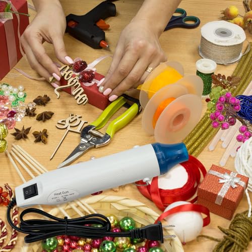 Mini Heat Gun, Portable Hot Air Gun Tool for DIY Crafts Heat Shrink Gun for Epoxy Resin, Embossing, Shrinking Wrapping Drying Paint Removing Stickers (White) - color: White