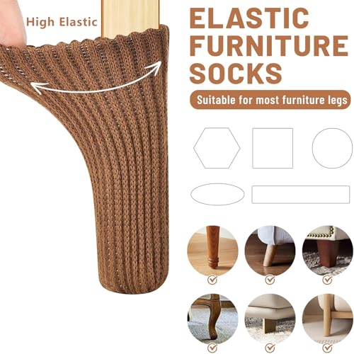 16 PCS Brown Furniture Leg Socks - Knitted Chair Leg Floor Protectors for Hardwood Floors - Fits Round and Square Legs - High Elastic Bar Stool Chair Leg Covers Furniture Caps Set for All Shapes - size: 16 Pcs Brown