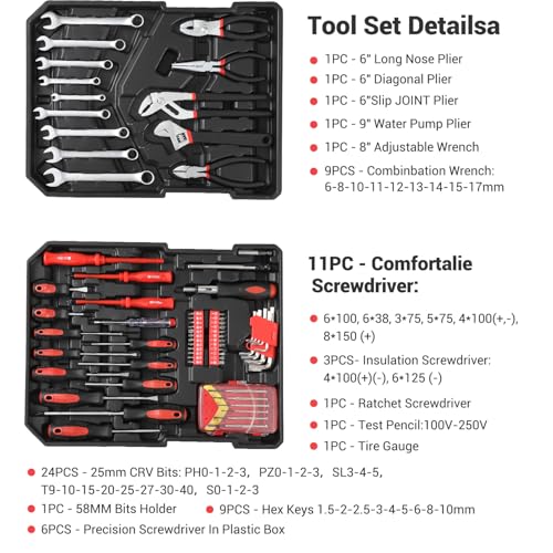 GraveeTech 800pcs Aluminum Trolley Case Tool Set Home Repair Tool Set, General Household Tool Kit w Rolling Tool Box, Toolbox Storage Case w 4 Drawers for Maintenance, Perfect for Homeowner, Handyman