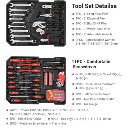GraveeTech 800pcs Aluminum Trolley Case Tool Set Home Repair Tool Set, General Household Tool Kit w Rolling Tool Box, Toolbox Storage Case w 4 Drawers for Maintenance, Perfect for Homeowner, Handyman