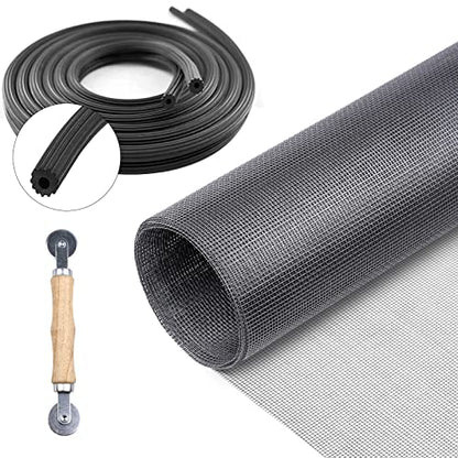 Screen Repair Kit for Windows and Doors 48” x 100" Adjustable Fiberglass Screens with Rolling Tool and Screen Retainer Spline - color: Gray