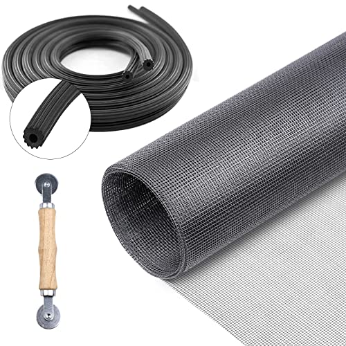 Screen Repair Kit for Windows and Doors 48” x 100" Adjustable Fiberglass Screens with Rolling Tool and Screen Retainer Spline - color: Gray